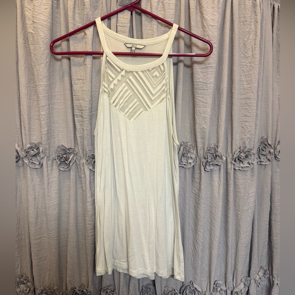 BKE Cream Mesh Yoke Sleeveless Tank